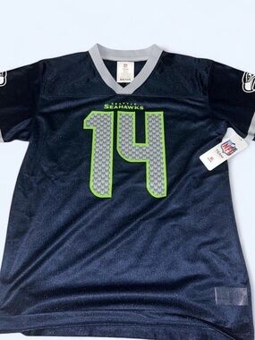 NFL Kids Seattle Seahawks #14 Navy Jersey with Neon Green Accents
